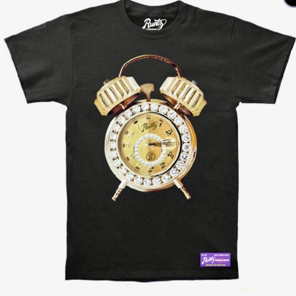 Men’s Runtz Time is Money Black T-Shirt with Gold Clock Design
